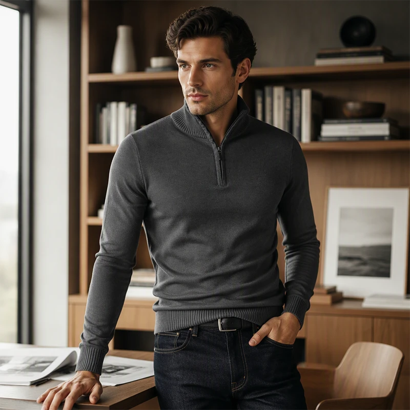 Quarter Zip Mock Neck Sweater