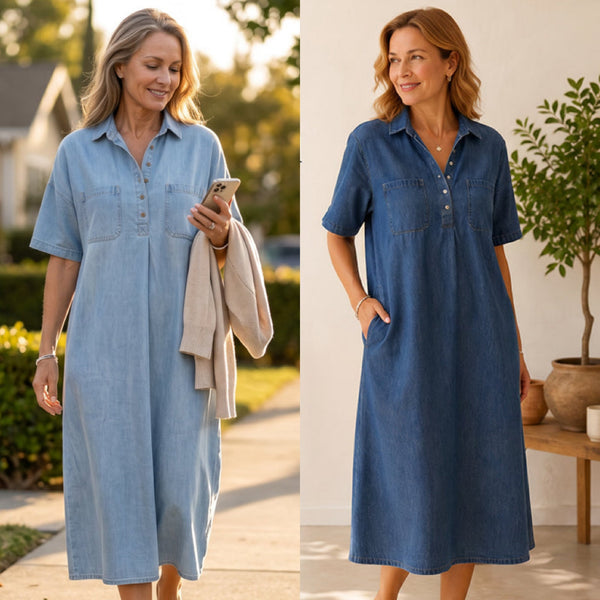 Easy Pocket Denim Midi Dress