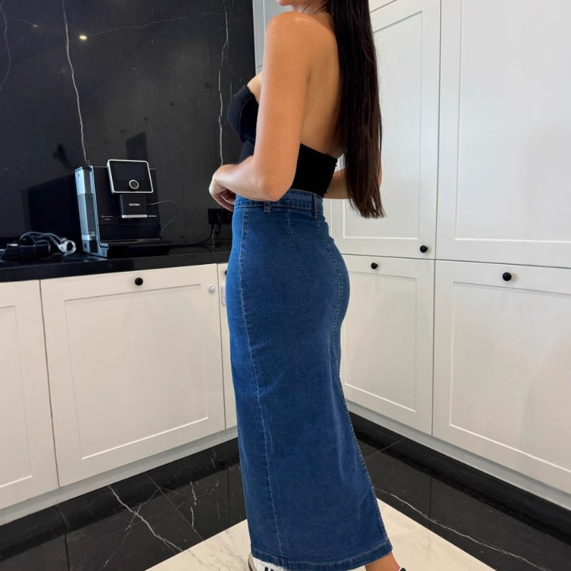 Everyday Curve Denim Button Skirt